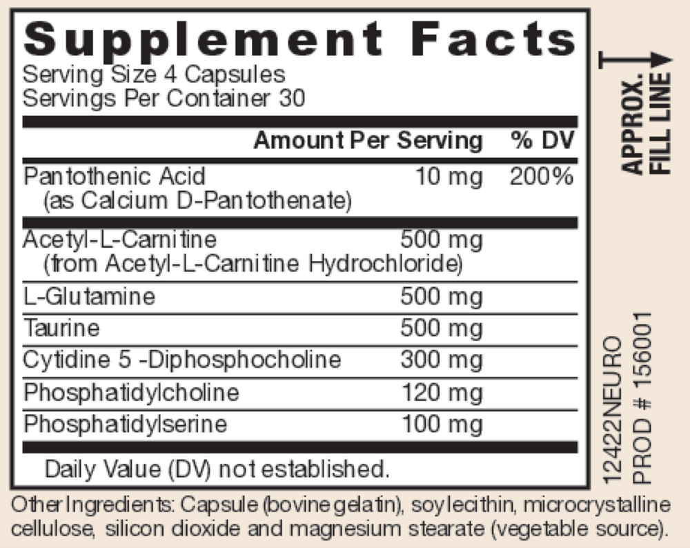 Neuro Optimizer Supplement Facts Label