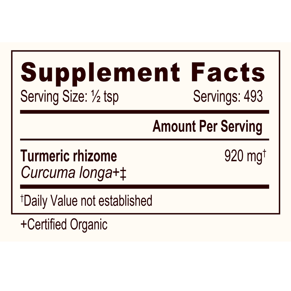 Turmeric Root Powder Organic Supplement Facts Label