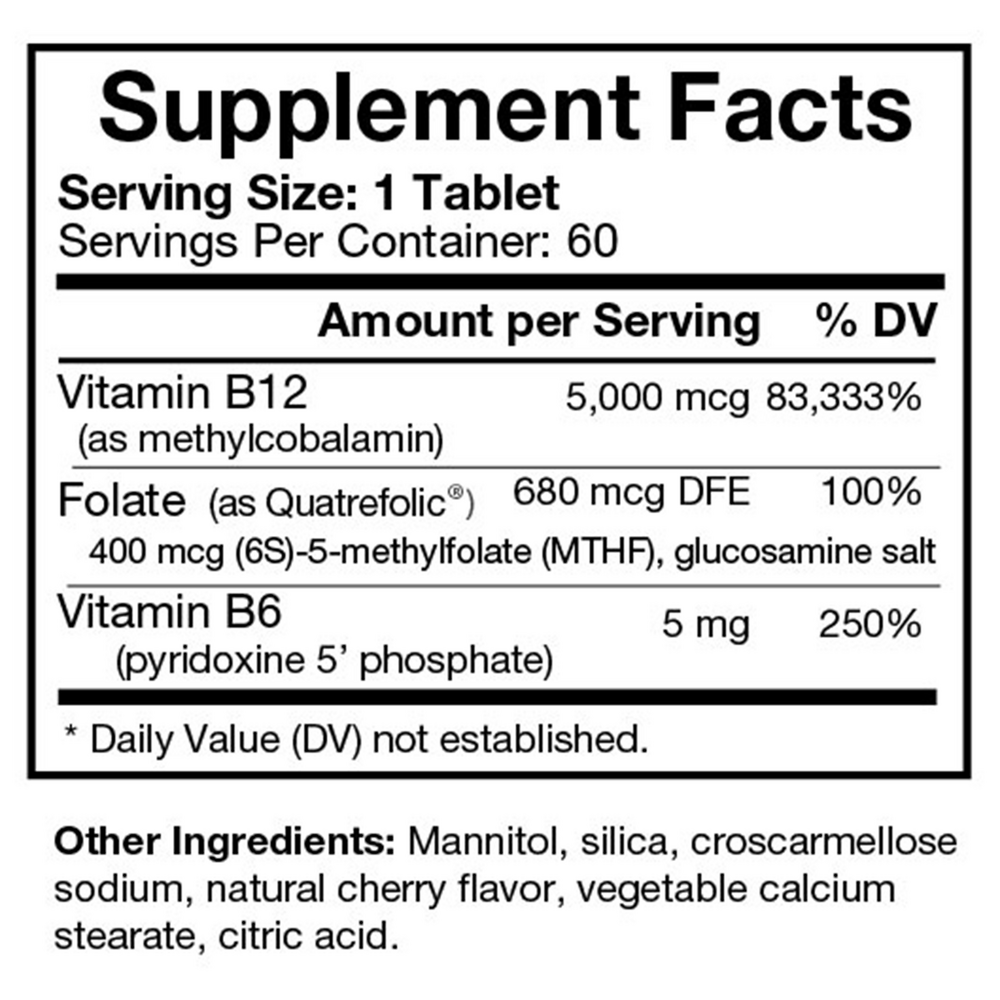 Methyl B12 Plus 5000 mcg Supplement Facts Label