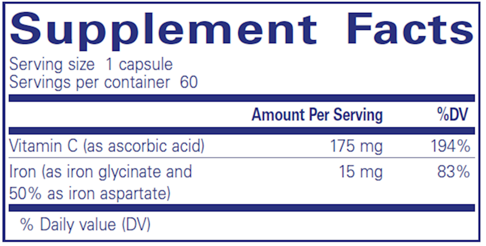 Iron-C 60's Supplement Facts Label