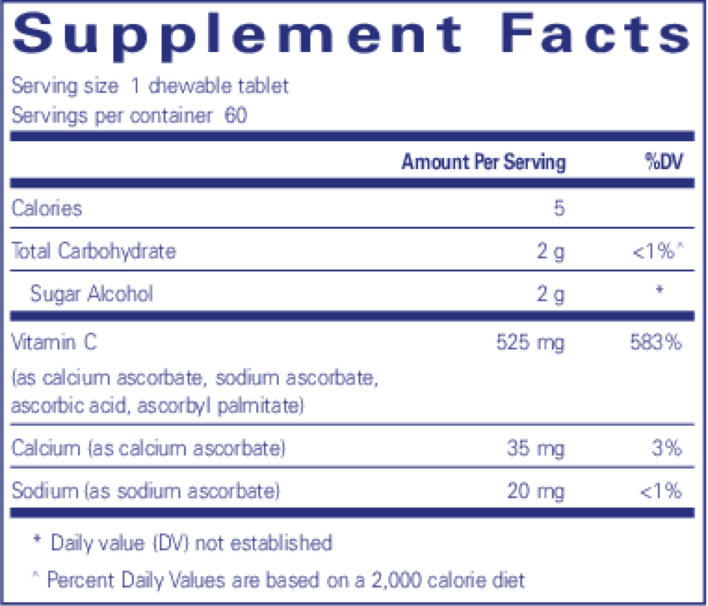 Vitamin C Chewables Supplement Facts Label