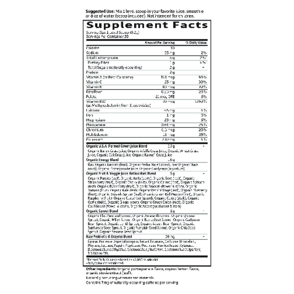 Perfect Food RAW Energizer Supplement Facts Label