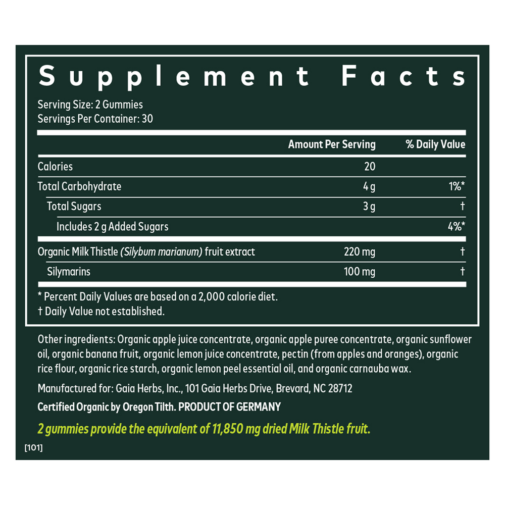 Milk Thistle Gummies Supplement Facts Label