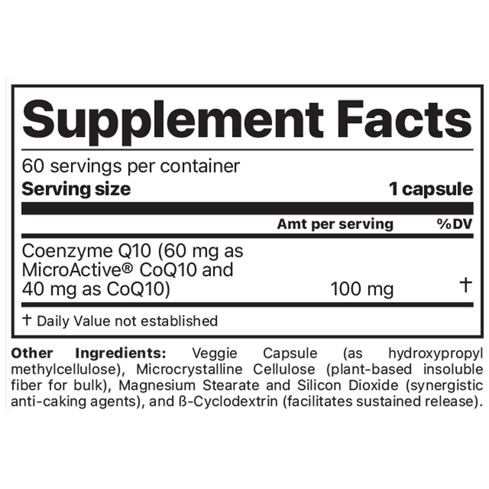 CoQ10 w/SRT Supplement Facts Label