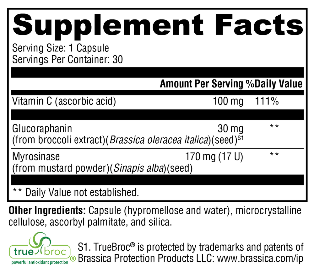 OncoPLEX™ Plus Myrosinase Supplement Facts Label