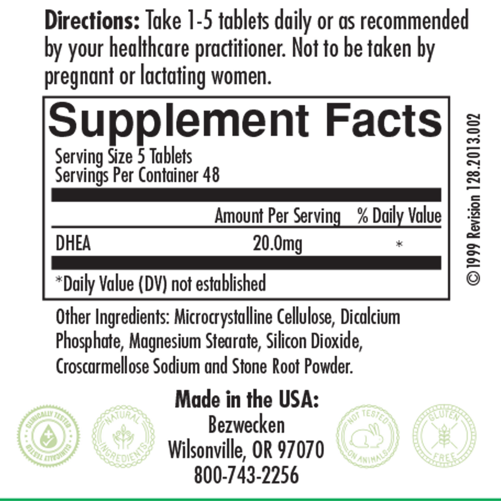 GinYam DHEA Supplement Facts Label