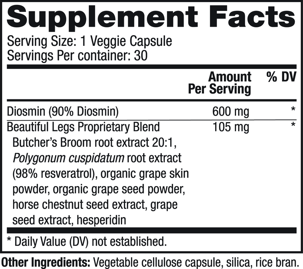 Beautiful Legs Supplement Facts Label