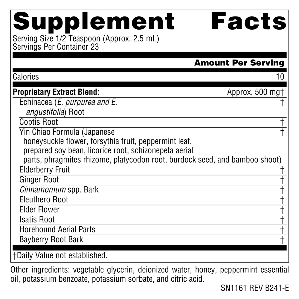 Wellness Herbal Resistance Alcohol Free Supplement Facts Label