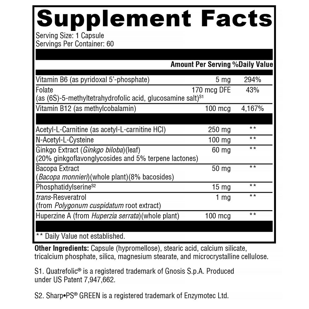 MemorAll™ Supplement Facts Label