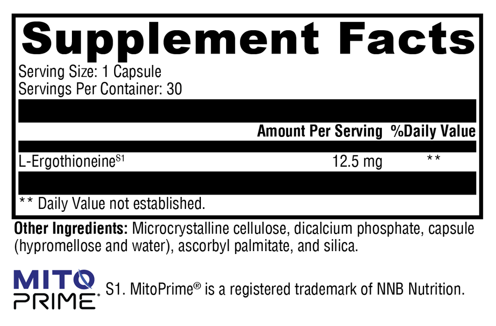 MitoPrime® Supplement Facts Label