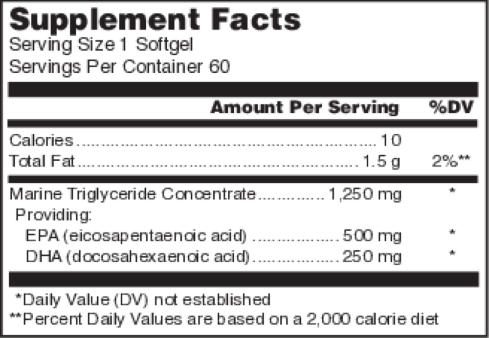 Klean Omega Supplement Facts Label