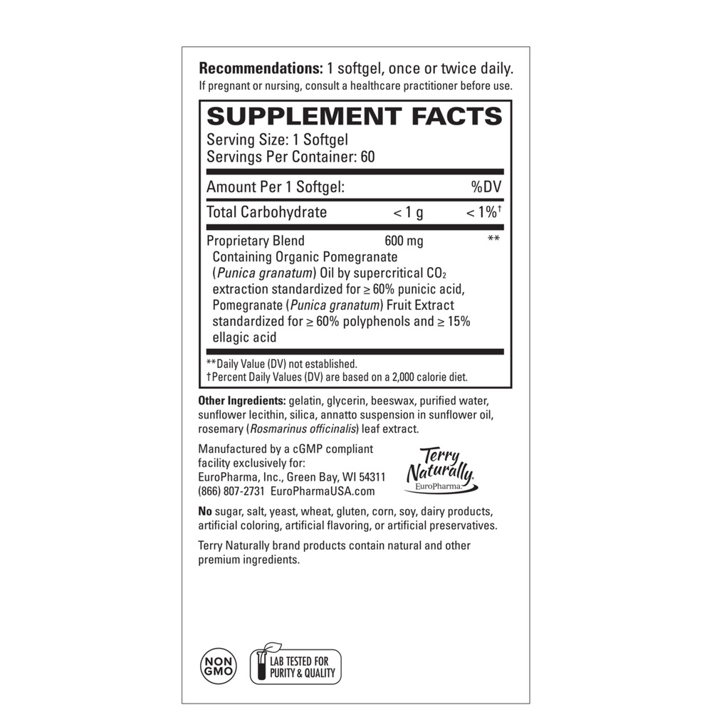 Pomegranate Seed Oil Supplement Facts Label