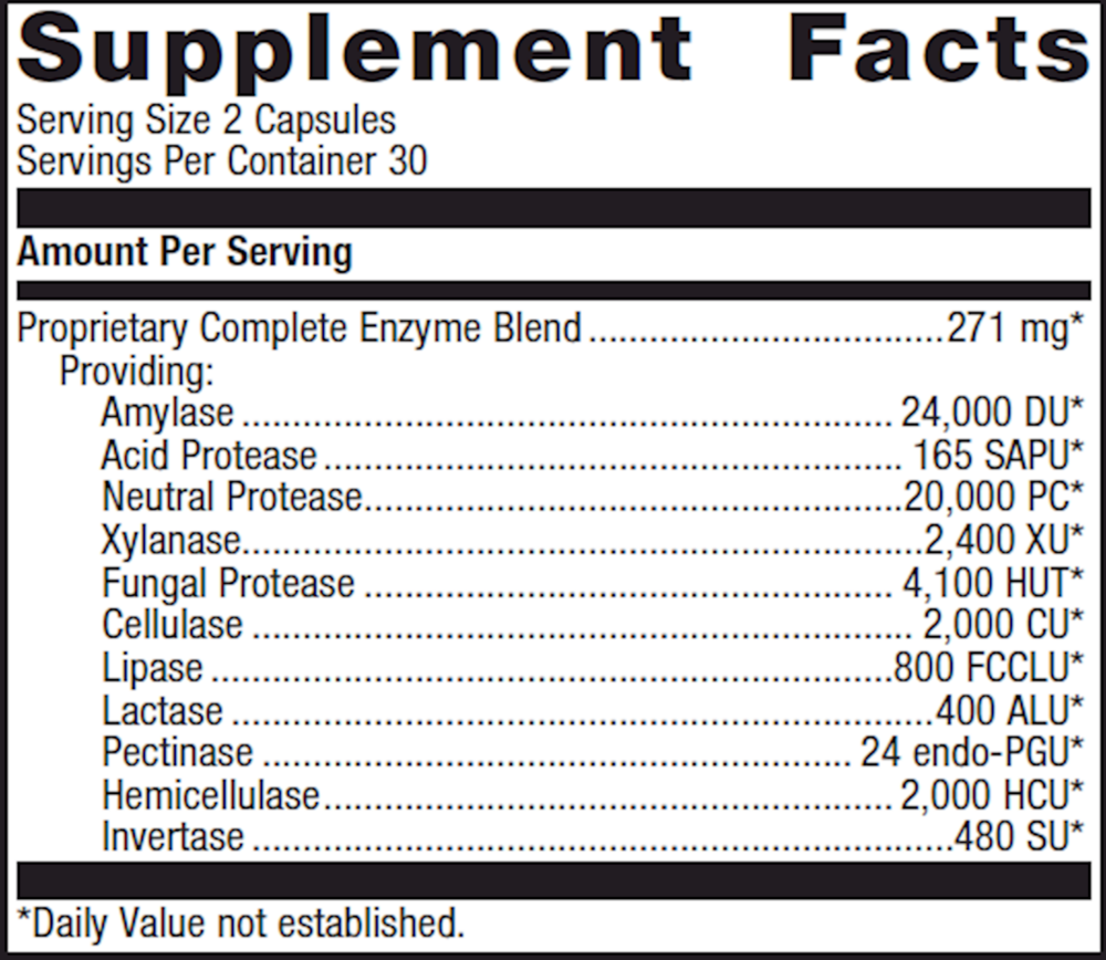SpectraZyme Complete Supplement Facts Label