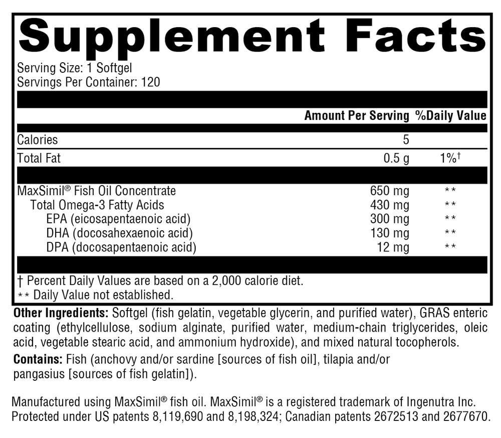 Omega MonoPure® 650 EC Supplement Facts Label
