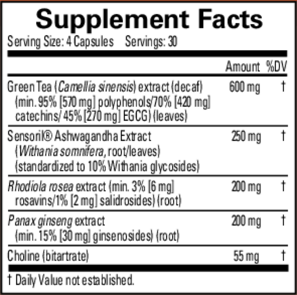Focus and Energy Supplement Facts Label