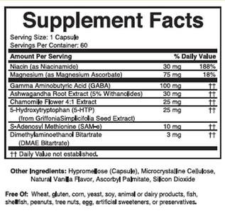 Mood Plus Supplement Facts Label