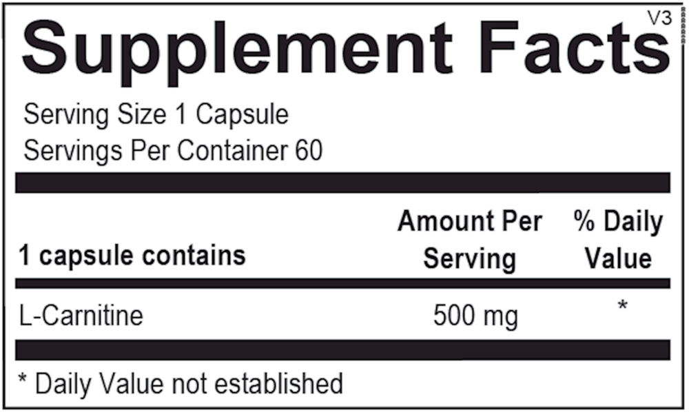 L-Carnitine Supplement Facts Label