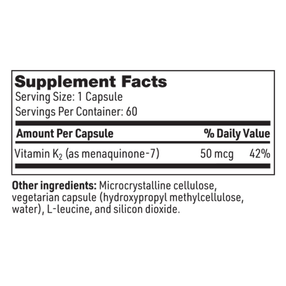 Vitamin K2 Supplement Facts Label
