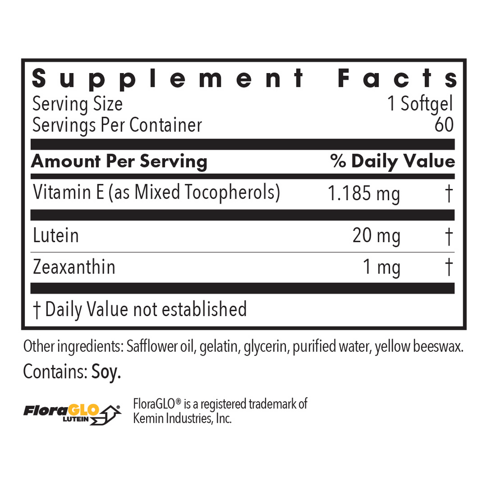 Lutein 20 Mg Supplement Facts Label