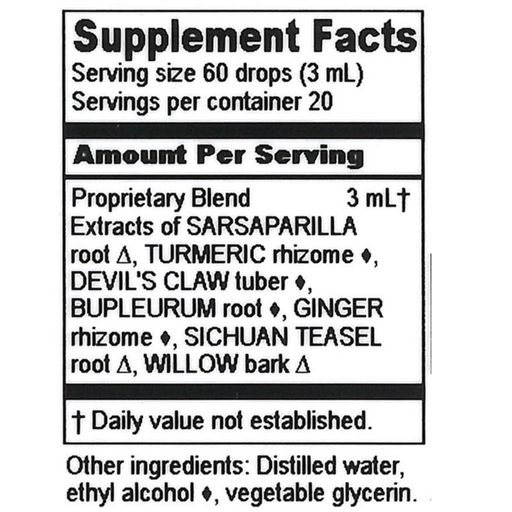 Muscle/Joint Tonic Supplement Facts Label