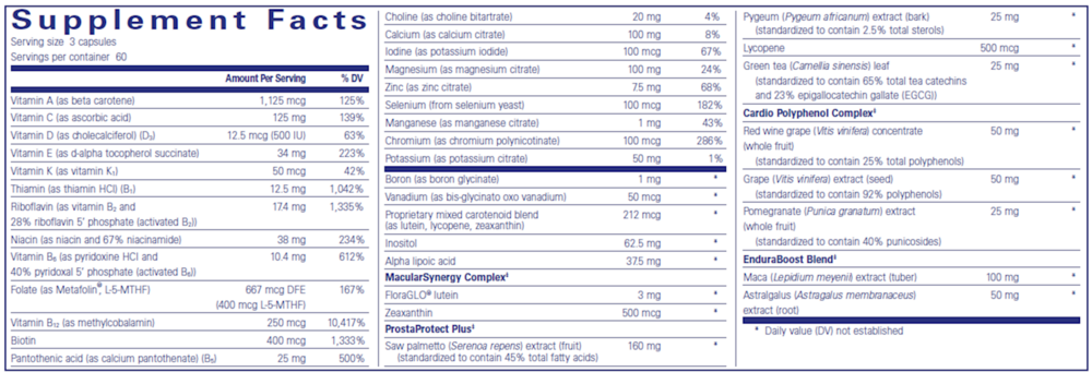 Men's Nutrients 360's Supplement Facts Label