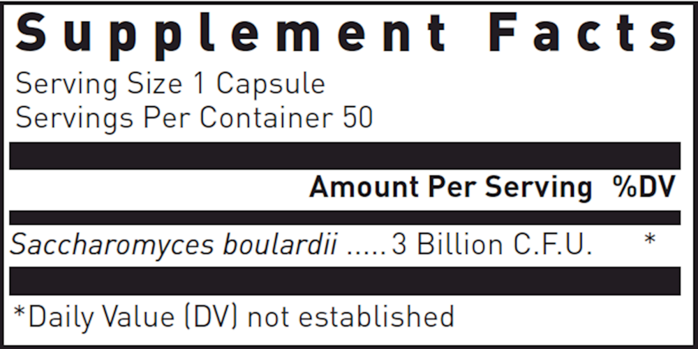BACKORDER ONLY - SBC Saccharomyces boulardii Capsules Supplement Facts Label