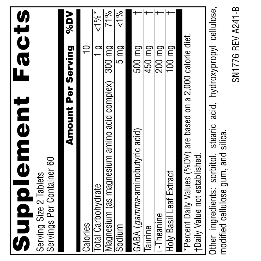 Theanine Serene with Magnesium Supplement Facts Label