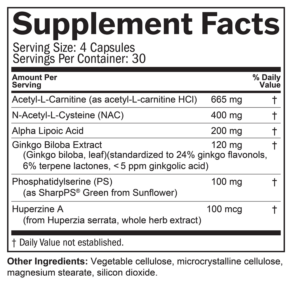 Brain and Memory Power Boost Supplement Facts Label