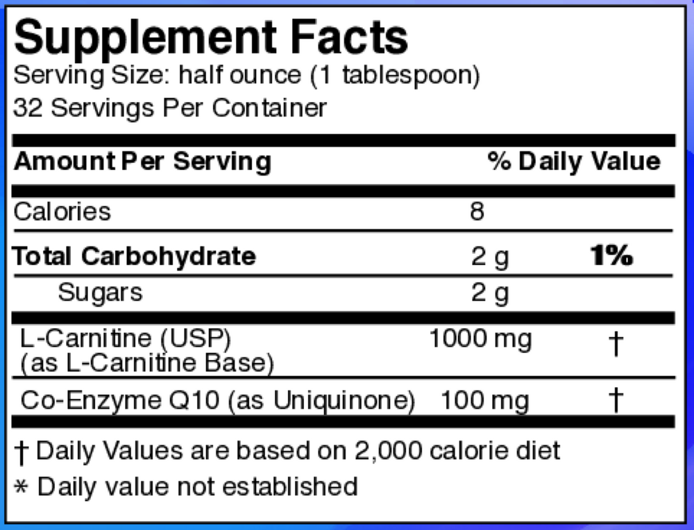 Liquid L-Carnitine CoQ10 Supplement Facts Label