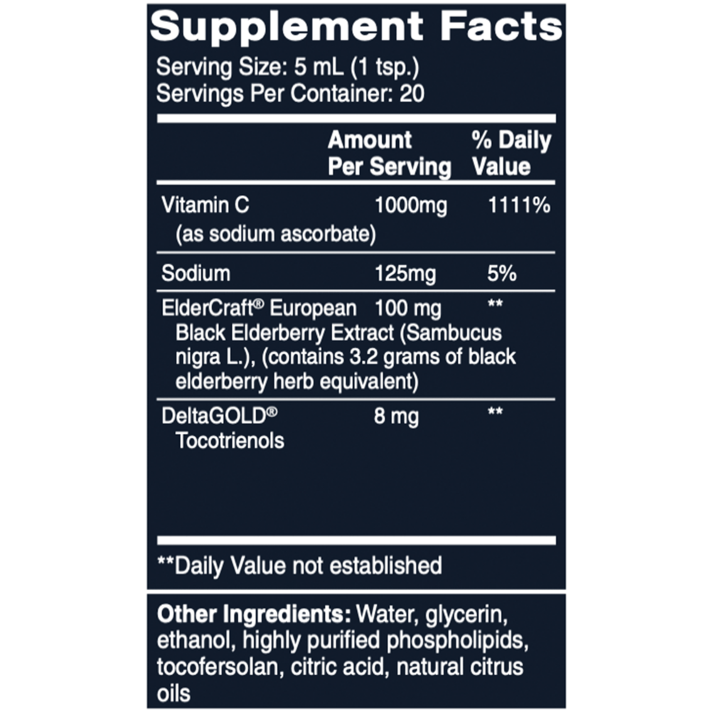 Vitamin C+ Elderberry Supplement Facts Label