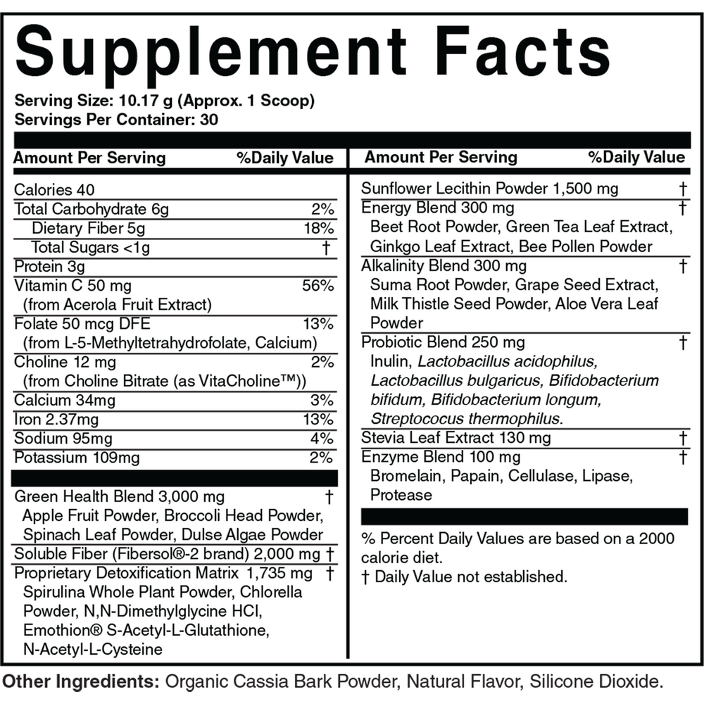 Pro Lean Greens Apple Cinnamon Supplement Facts Label