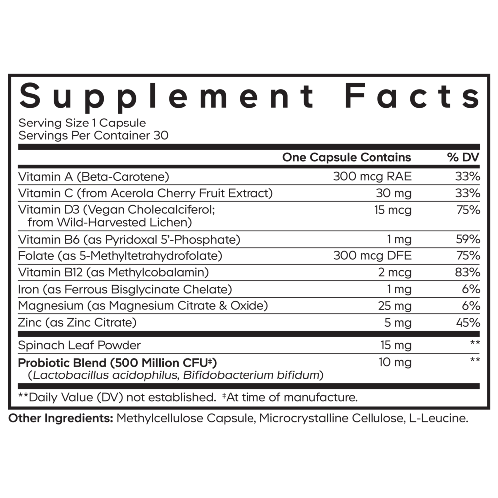 Teen Multivitamin Supplement Facts Label