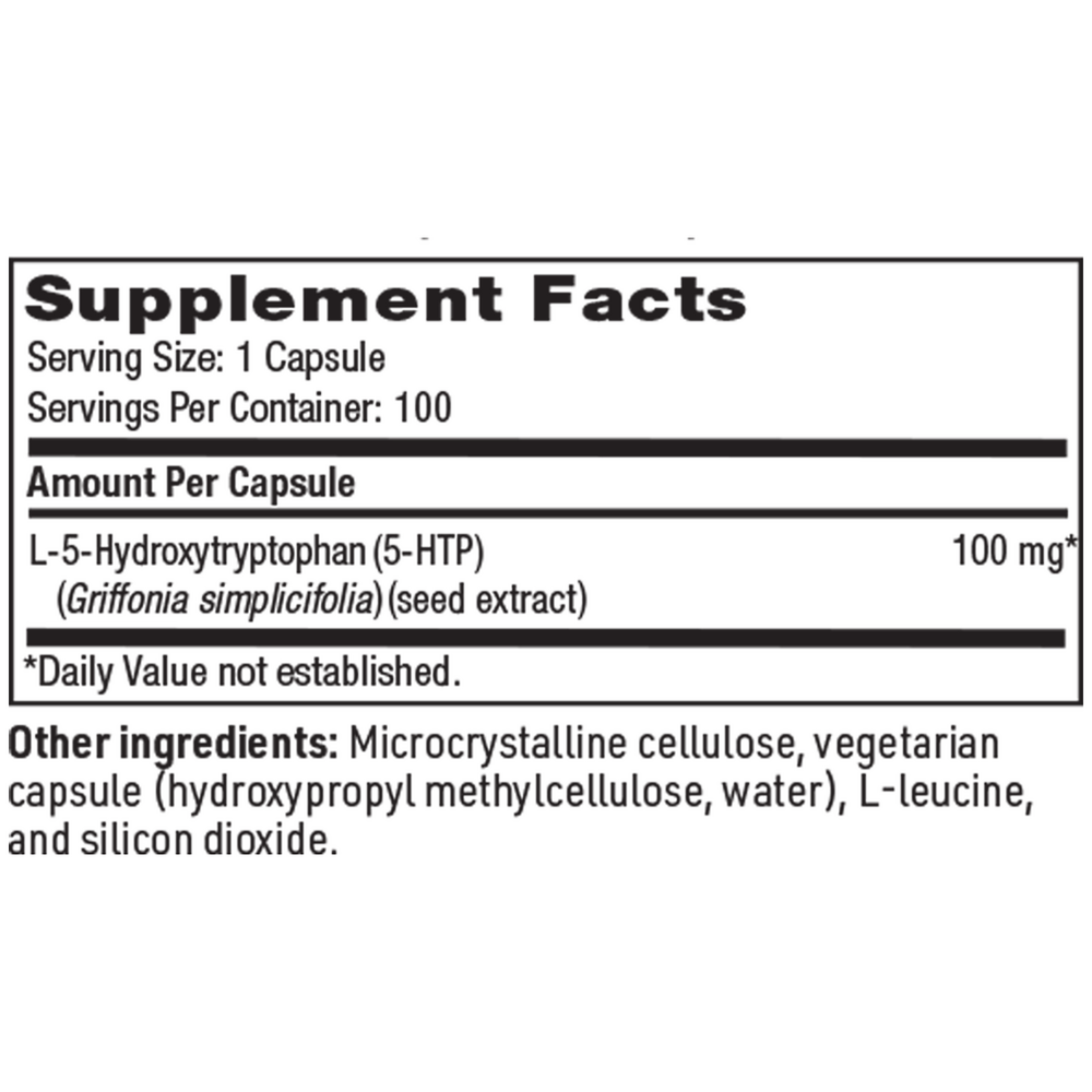5-HTP 100 mg Supplement Facts Label