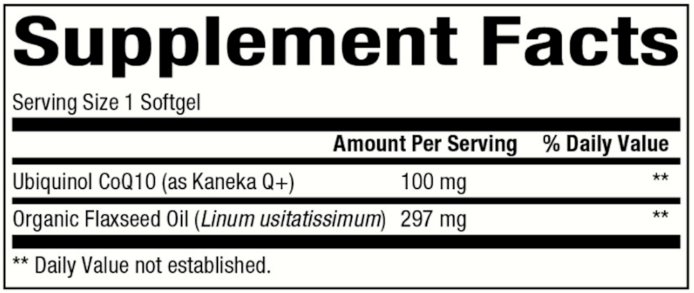 Ubiquinol CoQ10 100 mg Supplement Facts Label