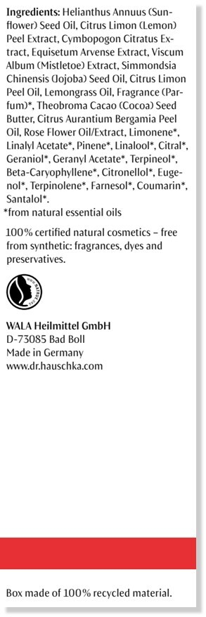 Lemon Lemongrass Vitalizing Body Oil Supplement Facts Label