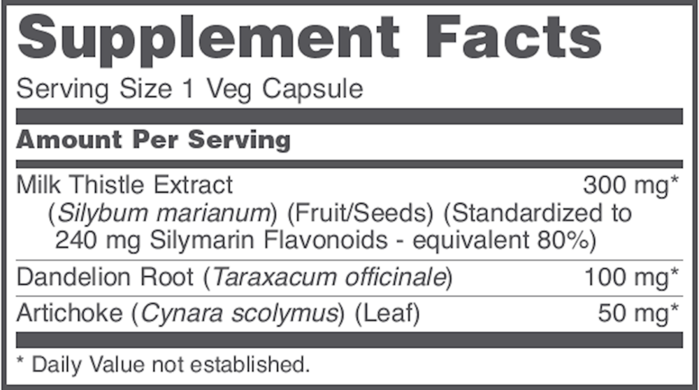 Milk Thistle Extract 300 mg Supplement Facts Label