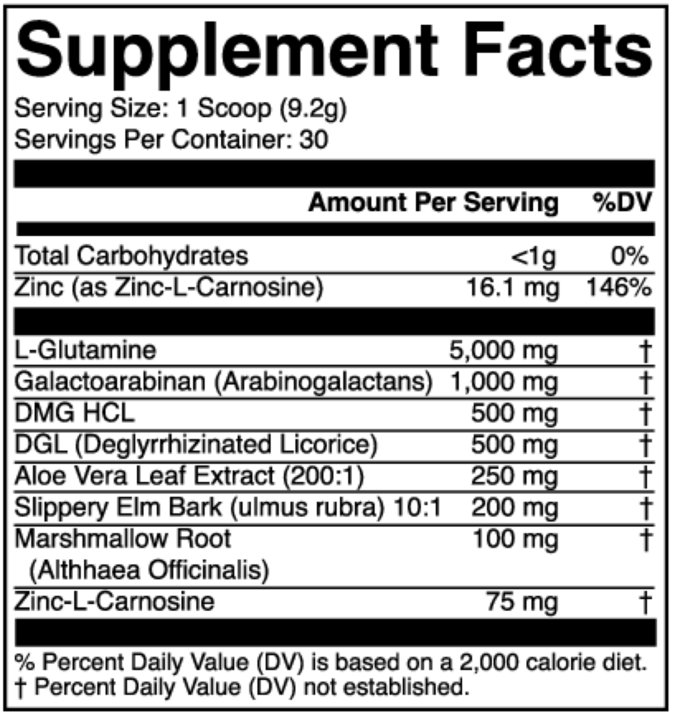 GI Complete Powder (Lemon Lime) Supplement Facts Label