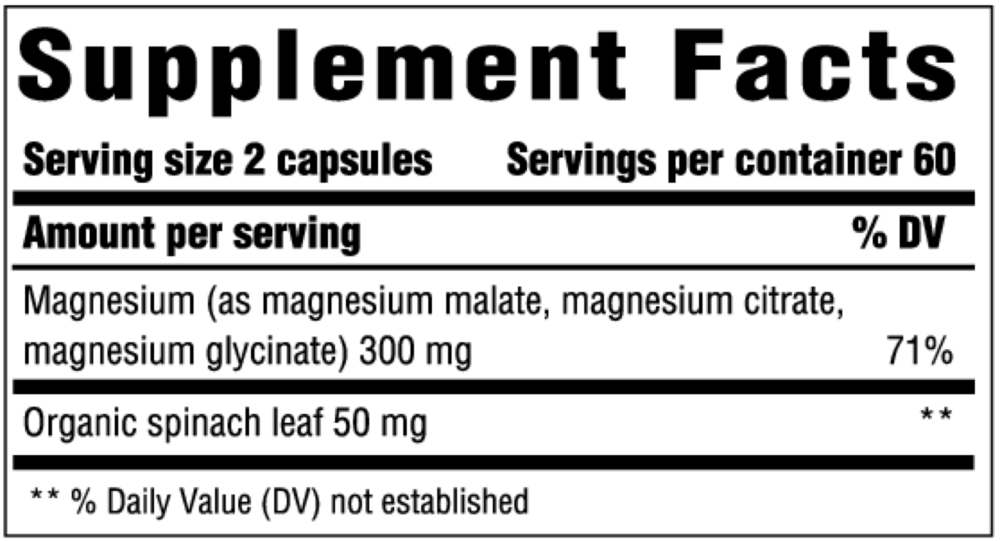 Magnesium 300 mg Supplement Facts Label