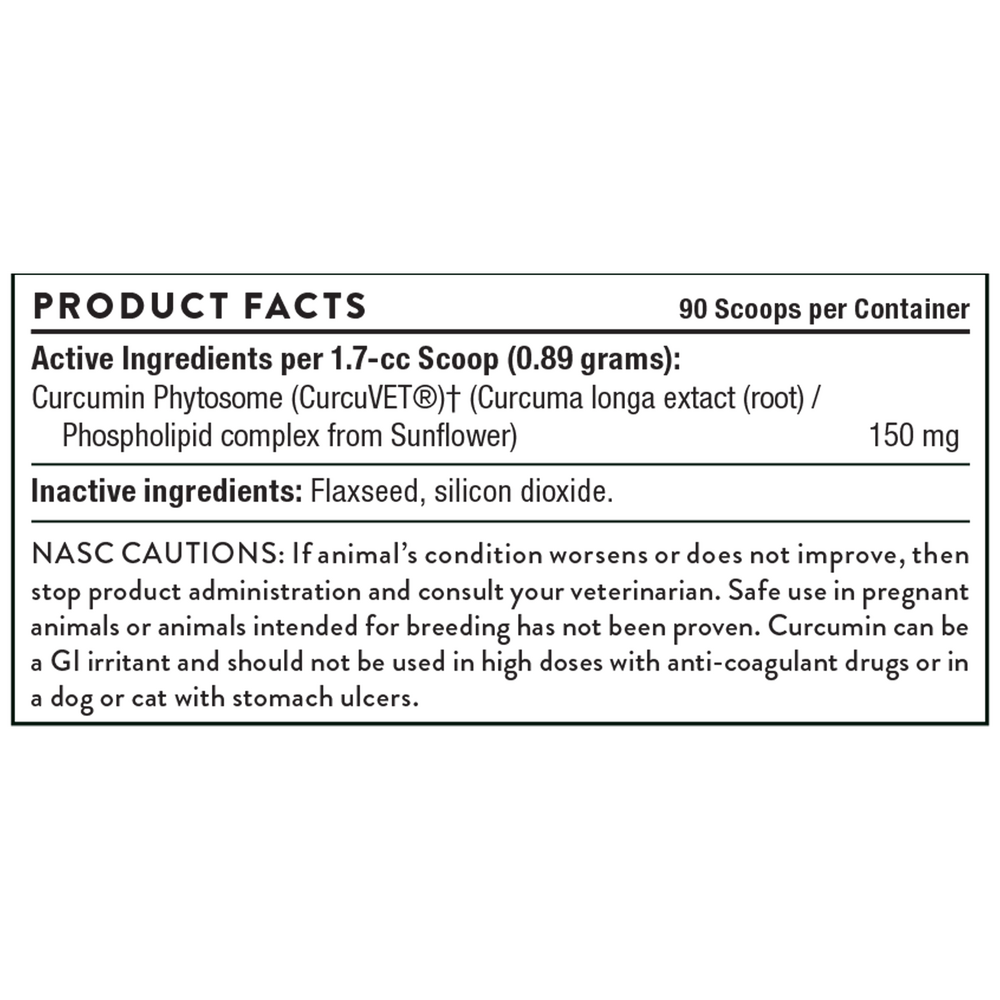 CurcuVET-SA150 Supplement Facts Label