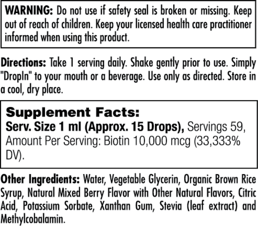 Ultra Biotin Veg Berry Supplement Facts Label