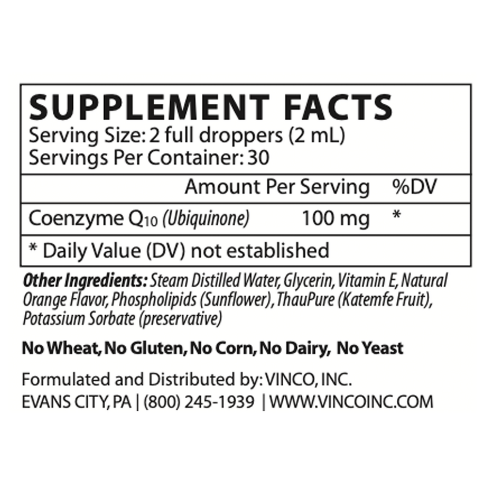 Liposomal CoQ10 Supplement Facts Label