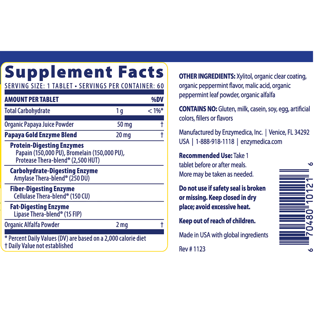 Papaya Gold Supplement Facts Label