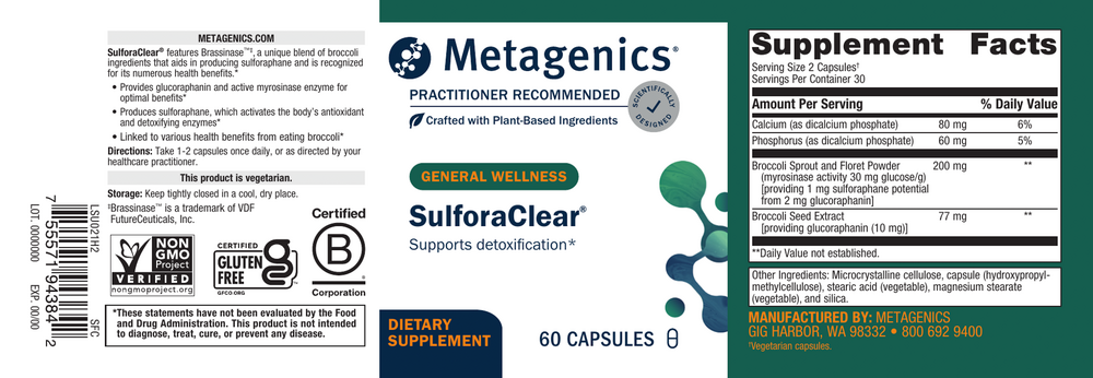 SulforaClear Supplement Facts Label
