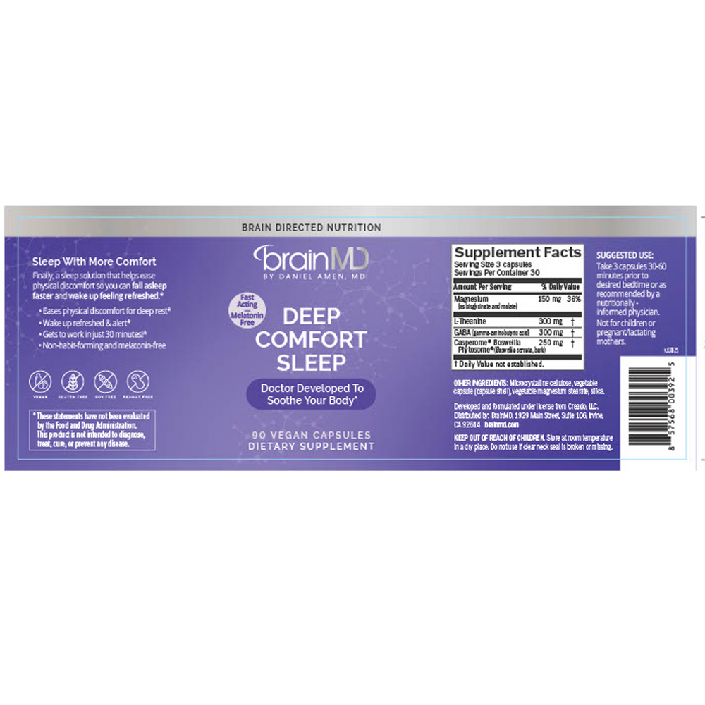 Deep Comfort Sleep Supplement Facts Label