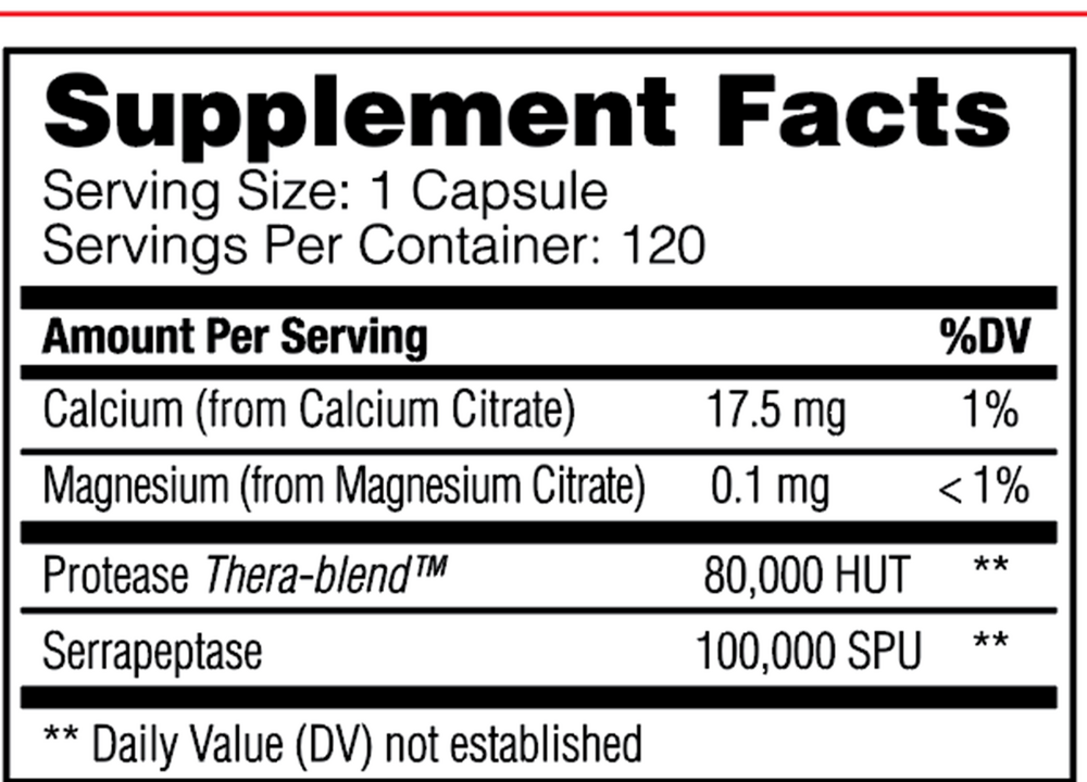 Serrapeptase Pro Supplement Facts Label