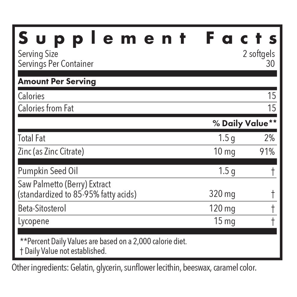 Palmetto Complex II Supplement Facts Label