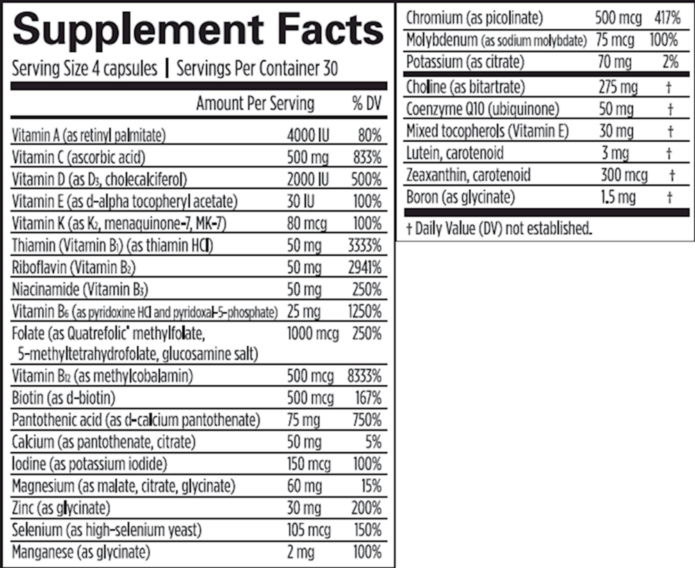 Smart Prenatal Supplement Facts Label