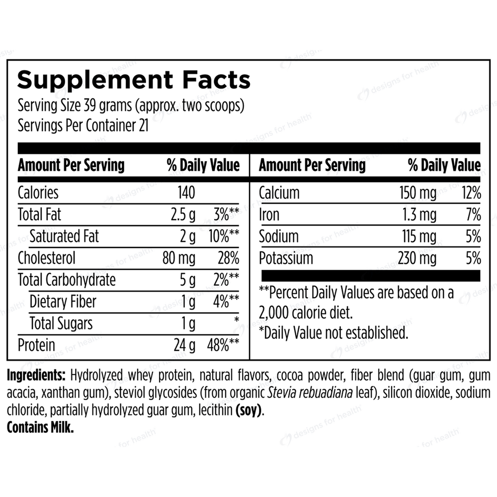 Hydrolyzed ISO-Whey Protein Chocolate Supplement Facts Label