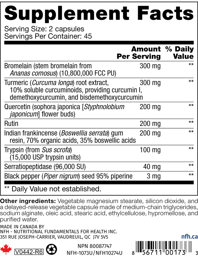 InflaCalm SAP Supplement Facts Label
