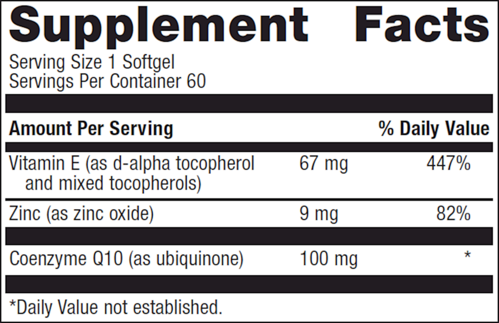 CoQ10 ST-100 Supplement Facts Label
